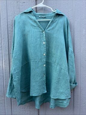 Meo Meli Relaxed Button-Front Italian Linen Top